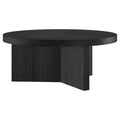 Henn&Hart 36 Fluted Round Low-Profile Coffee Table with Ribbed Pedestal Base for Living Room, Family Room, or Office, Black Grai