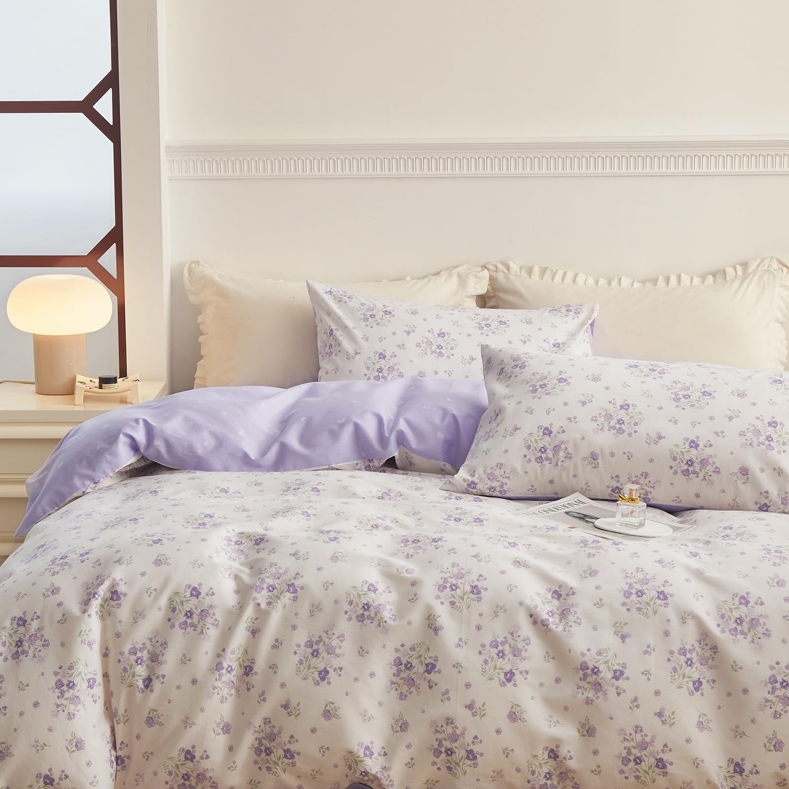 Purple Flower Duvet Cover Twin Cotton Girls Floral Duvet Cover Garden Style Lavender Comforter Cover Vintage Purple Floral Beddi