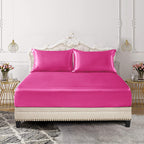 Siinvdabzx 3-Piece Set Satin Twin Fitted Sheet & 2 Pillowcase, Hot Pink Silky Soft Fitted Bottom Sheet, Wrinkle Free, Fade Resis