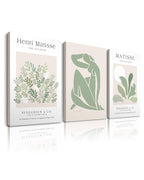 Sage Matisse Wall Art,Abstract Green Framed Wall Art Set of 3,Minimalist Botanical Wall Art Decor,Truly Quality Canvas Prints fo