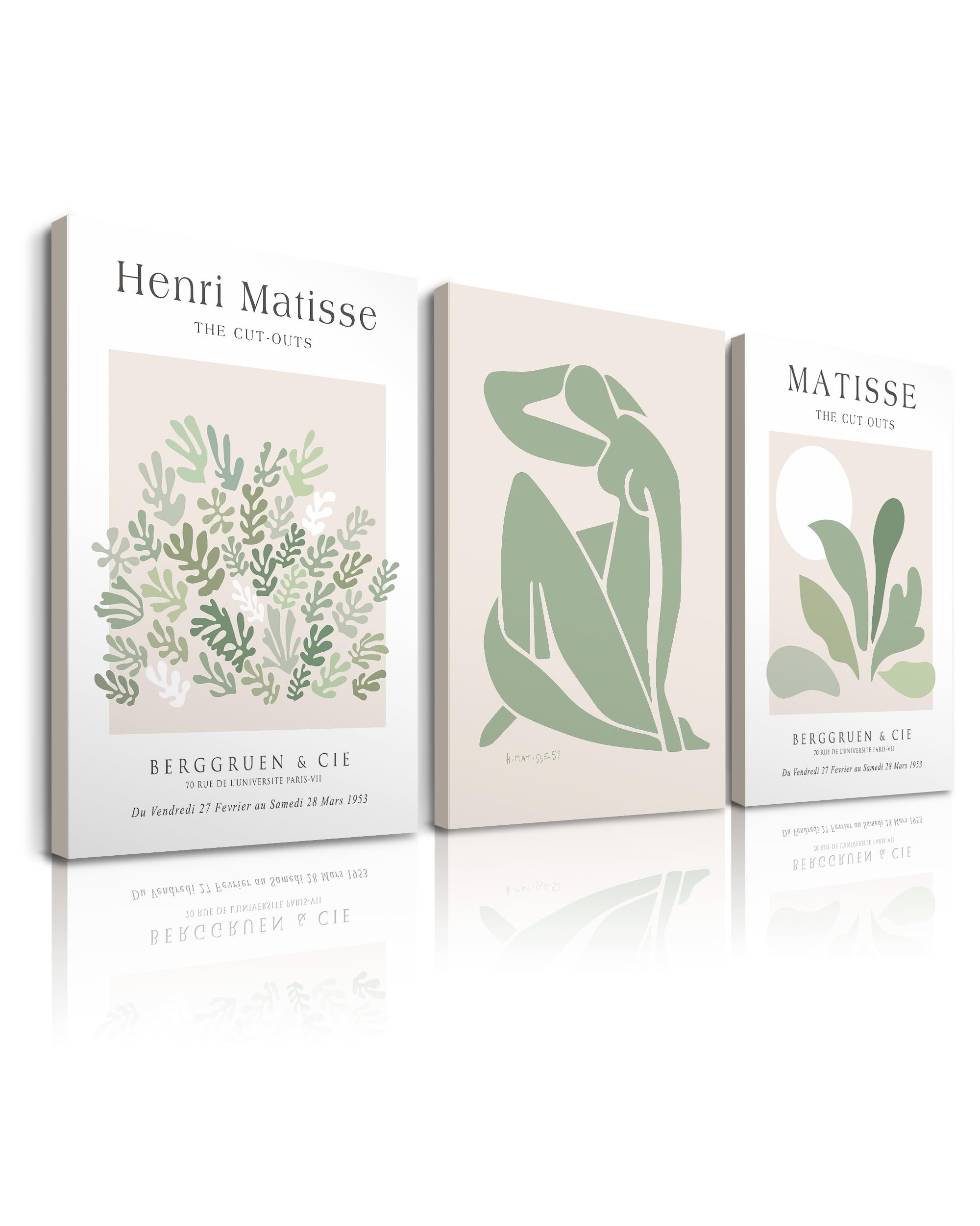 Sage Matisse Wall Art,Abstract Green Framed Wall Art Set of 3,Minimalist Botanical Wall Art Decor,Truly Quality Canvas Prints fo