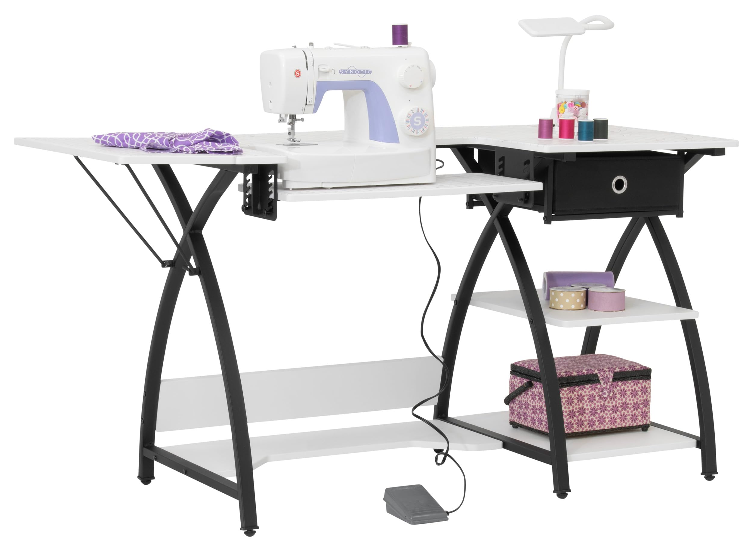 Sew Ready Comet Drawer Top Sewing Table, Black/White Grid