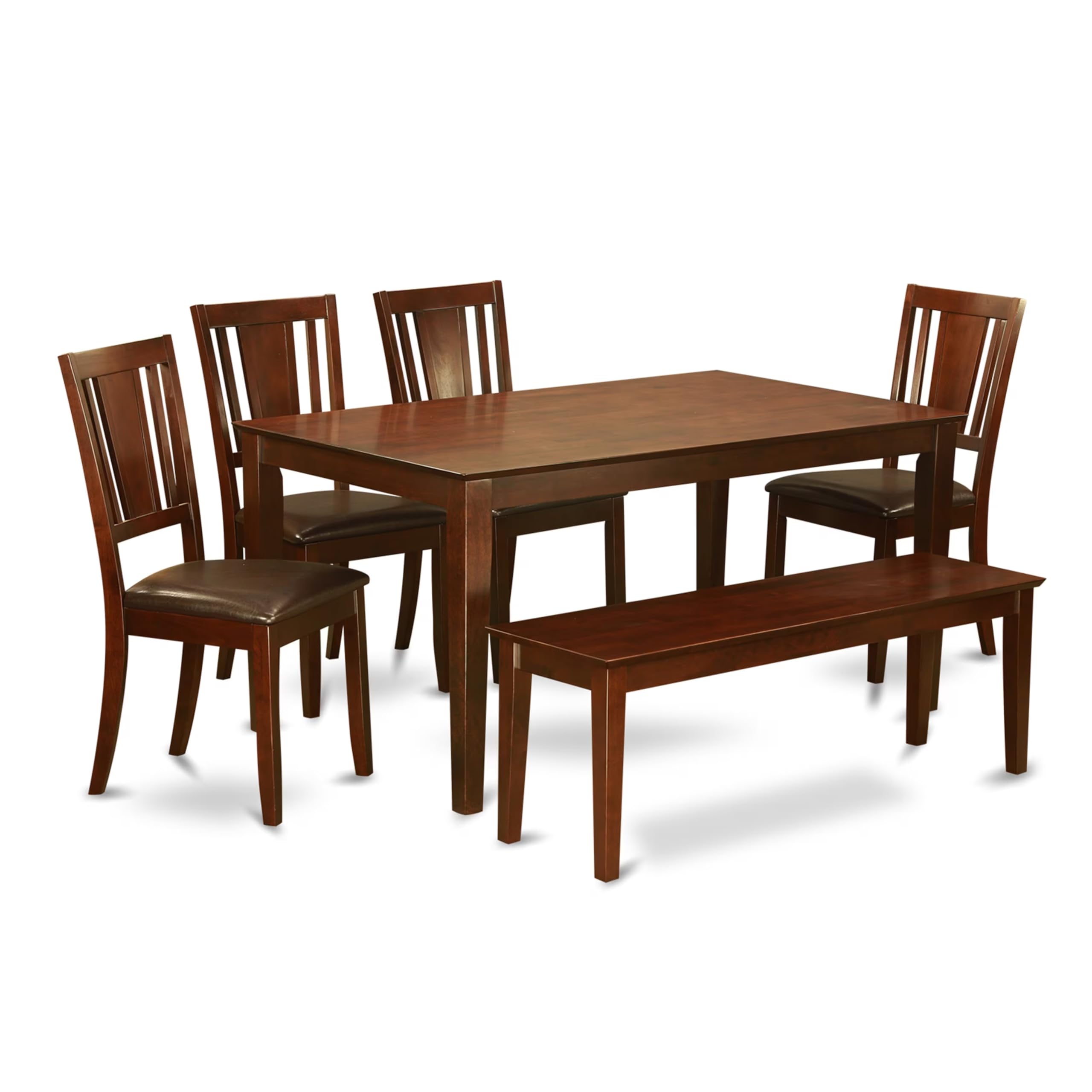 East West Furniture CADU6C-MAH-LC Capri 6 Piece Modern Set Contains a Rectangle Wooden Table and 4 Faux Leather Dining Chairs with a Bench, 36x60 Inch, Mahogany