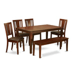 East West Furniture CADU6C-MAH-LC Capri 6 Piece Modern Set Contains a Rectangle Wooden Table and 4 Faux Leather Dining Chairs with a Bench, 36x60 Inch, Mahogany