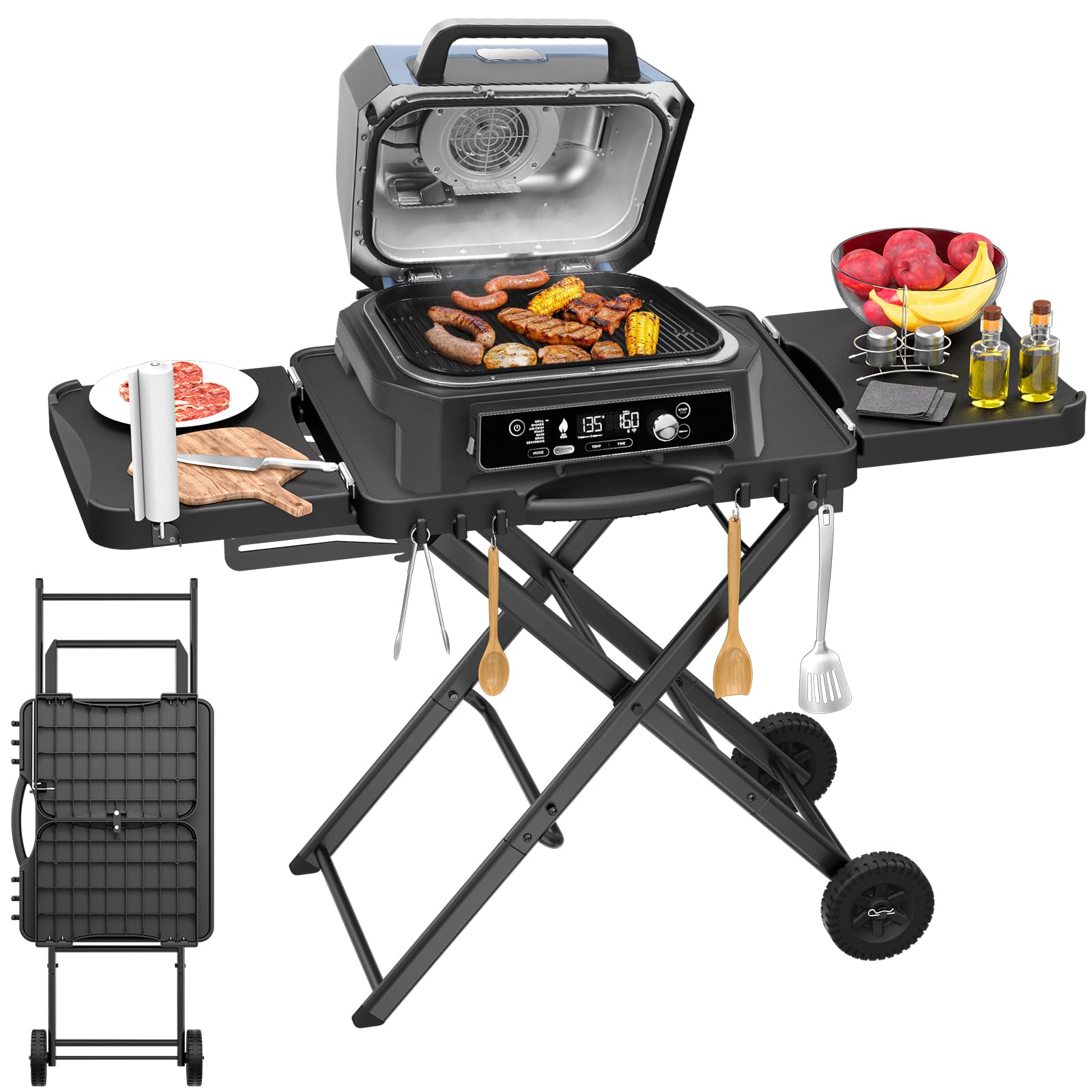 Grill Stand For Ninja Woodfire Grills - Og701, Og850, Og951, Portable Outdoor Grill Table Cart For Blackstone, Ooni, Weber, 51'