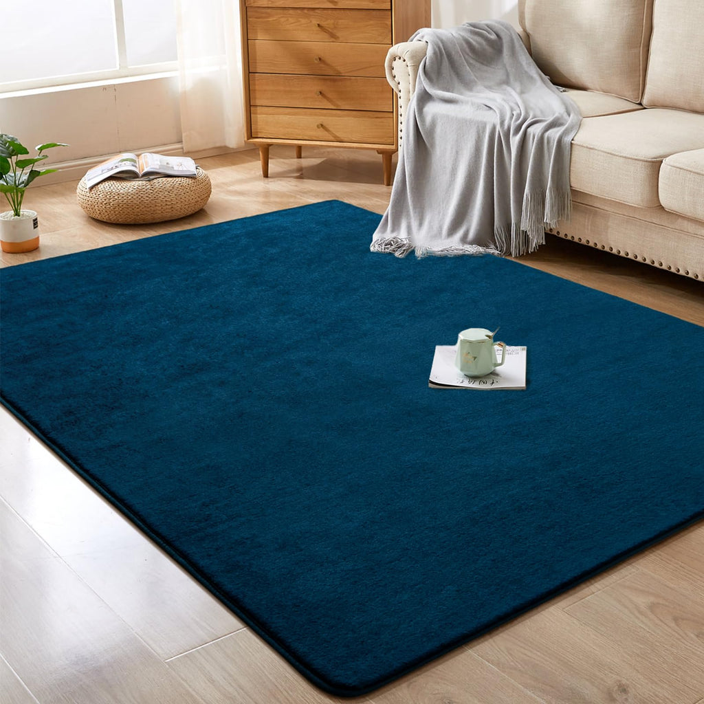 Softlife Navy Blue Area Rugs, 4X6 Washable Bedroom Rug Living Room Rug, Soft Fluffy Fuzzy Carpet Bedside Rug Indoor Non-Slip Rug