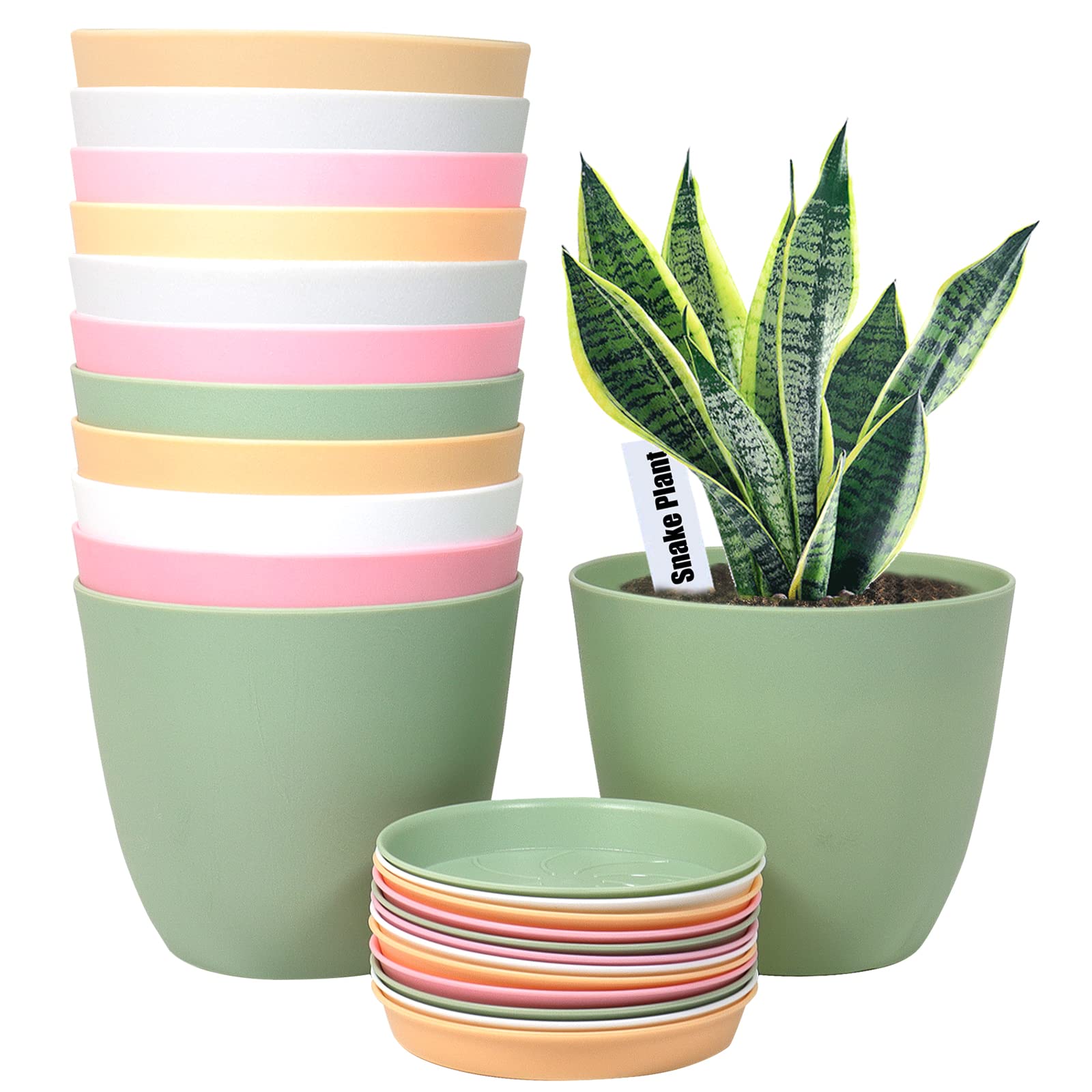 Swinduck 6 Inch Plant Pots, 12 Pack Plastic Planters Modern Flower Pot With Drainage Holes And Saucers For All House Plants, Her