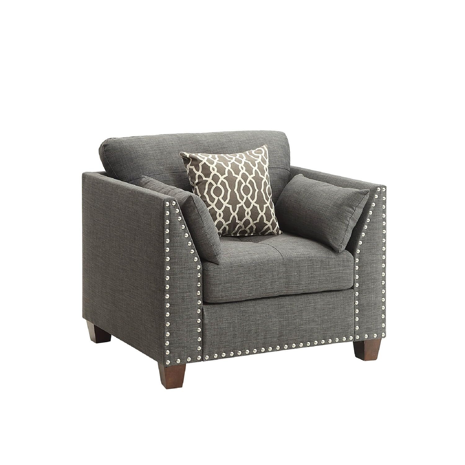 Benjara 34 Inch Wide Nailhead Fabric Upholstered Accent Chair, Gray
