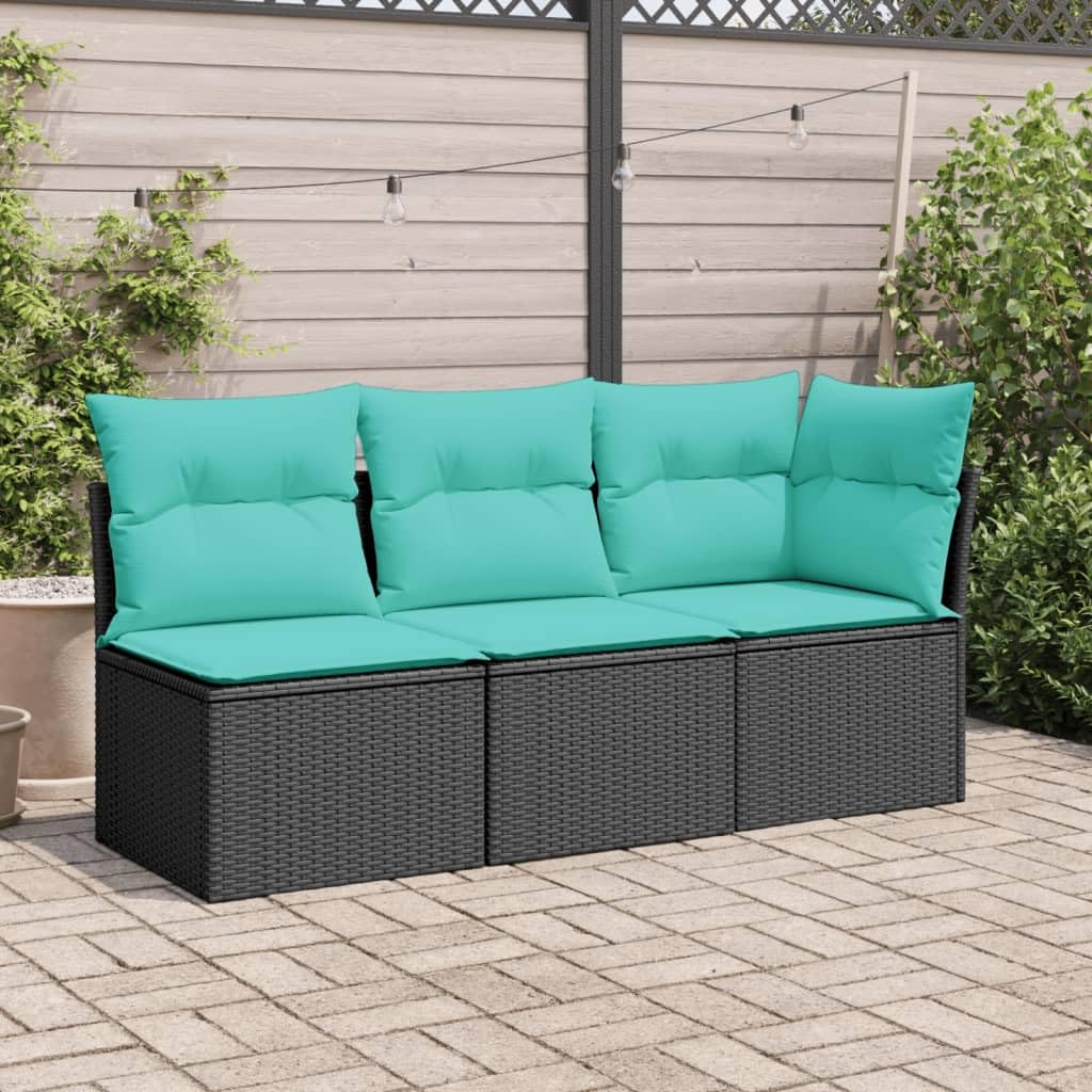 vidaXL Patio Sofa Armless with Cushions - Outdoor Seating, Black Poly Rattan, Storage Function, Comfortable, Weather-Resistant