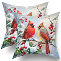 Granbey Winter Red Bird Throw Pillow Cover Set Of 2 18X18 Inch Christmas Winter Pillowcase Nature Birds Scene Cushion Covers Far