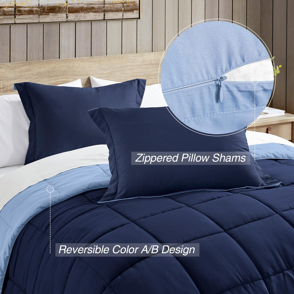 Satisomnia Full Comforter Set Navy Blue, Lightweight Comforters Full Size Bed, Soft Breathable Down Alternative Bed Comforter Se