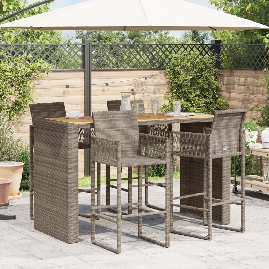 vidaXL Patio Table - Acacia Wood Top, Gray PE Rattan, Modern Outdoor Garden Furniture 72.8x31.5x43.3