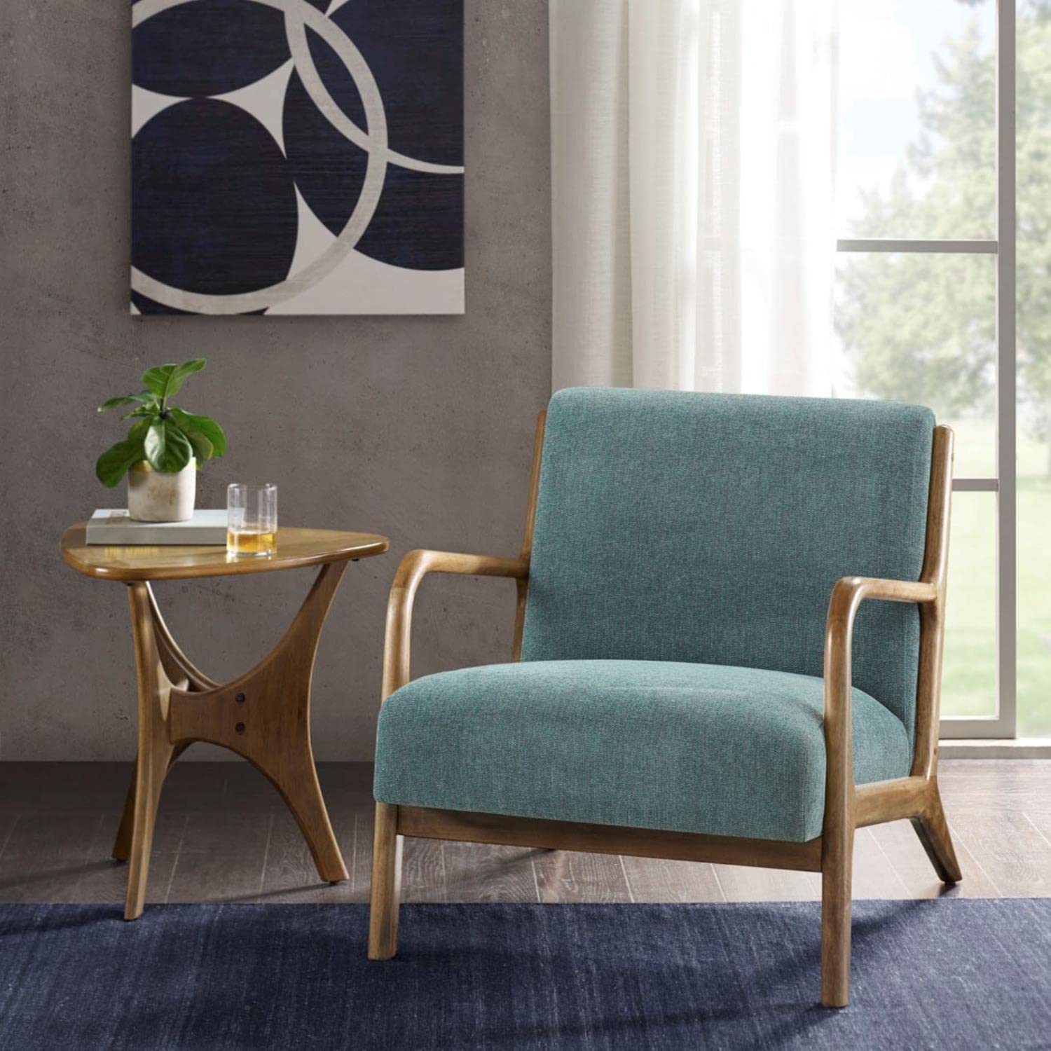 INK+IVY Novak Accent Chair for Living Room, Plush Upholstered 7.5&quot; T Seat Cushion, Solid Wood Frame, Curved Arm Design Accent Chair for Family Room, Cozy & Comfortable Reading Chair, 27.5&quot; W, Teal