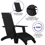 Flash Furniture Sawyer Commercial Adirondack Style Patio Set - Black Poly Resin - Weather Resistant