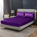 Homiest Purple Satin Fitted Sheet Full Size Fitted Bed Sheet, Deep Pocket Fitted Sheet Only, Luxury & Ultra Soft Bedding Fitted Sheet Single Bottom Bed Sheets Sold Separately