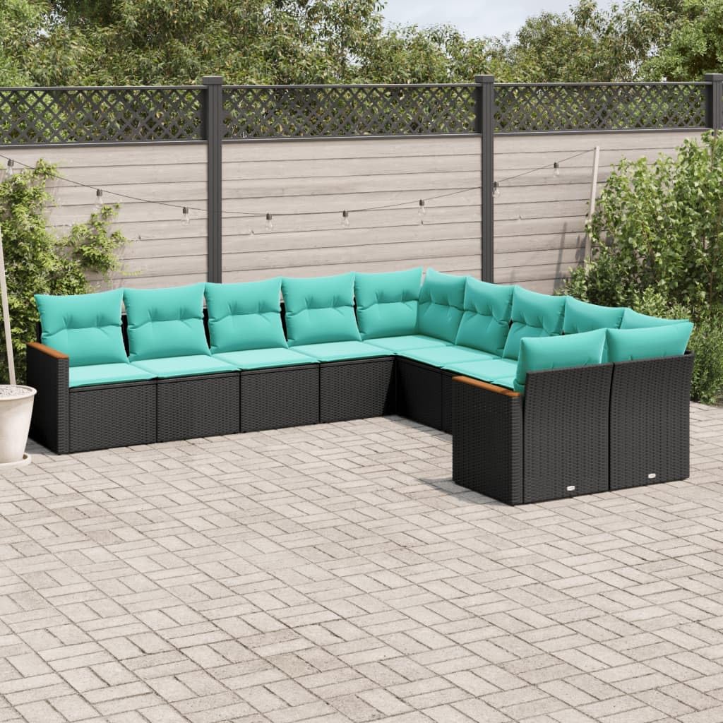 vidaXL Patio Sofa Set - Black Poly Rattan, 10 Piece Outdoor Furniture with Cushions, Modular Design for Garden, Terrace, Deck - Durable & Weather Resistant