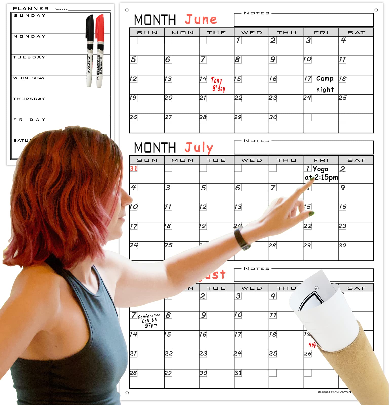 Large 3 Month Dry Erase Calendar For Wall,36X24 Inch Jumbo Undated Three Month Whiteboard Calendar For Medium Office,Giant Reusa