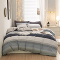 LifeTB Cotton Stripe Duvet Cover Full Size Gray Blue White Stripe Comforter Cover Modern Style Geometric Stripe Bedding Set for 