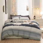 LifeTB Cotton Stripe Duvet Cover Full Size Gray Blue White Stripe Comforter Cover Modern Style Geometric Stripe Bedding Set for 