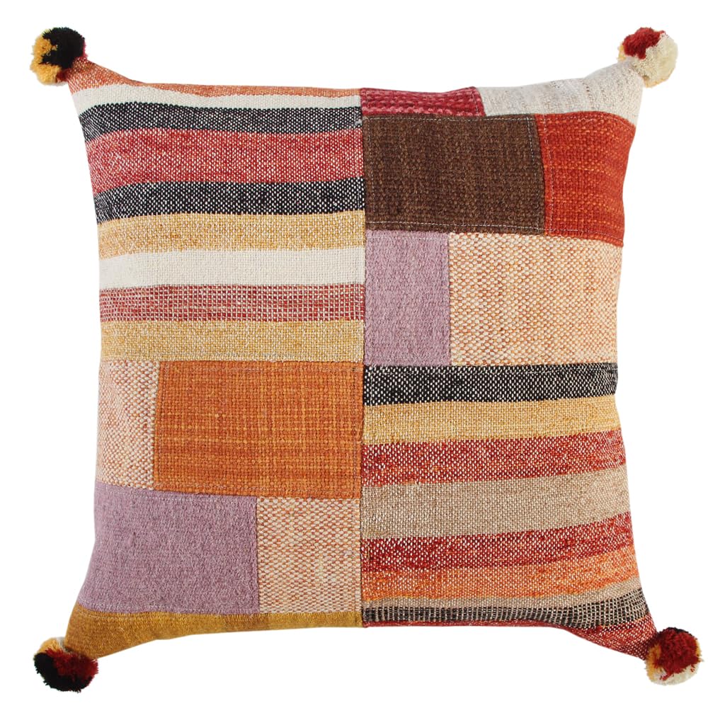 Rizzy Home Abstract 20&quot; x 20&quot; Poly Filled Pillow w/ Multi-Color Wool Cover