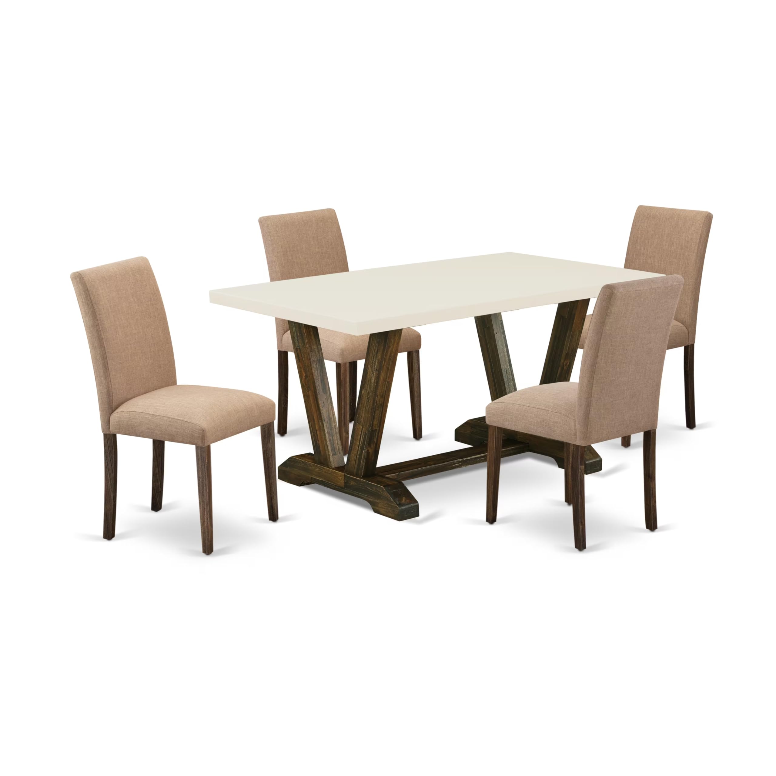 East West Furniture V726Ab747-5 5 Piece Dinette Set For 4 Includes A Rectangle Dining Room Table With V-Legs And 4 Light Sable Linen Fabric Upholstered Chairs, 36X60 Inch, Multi-Color