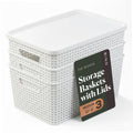 BINO | Plastic Storage Baskets with Lids, 15.5 Liter  3 Pack, White | THE WOVEN COLLECTION | Storage Basket for Shelves Woven S