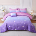 Helloosuu Pink And Purple Comforter Set Queen,Girls Galaxy Comforter Set,Purple Bedding Set Queen,Bed In A Bag Comforter For Chi