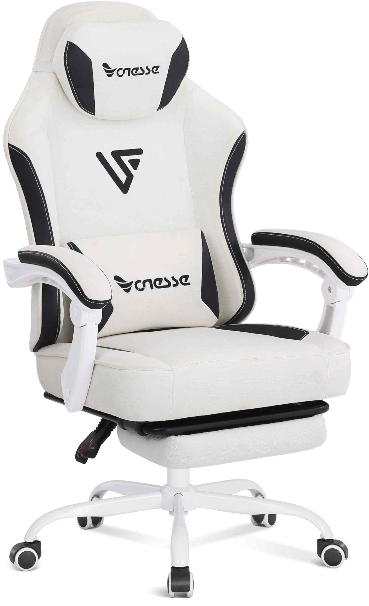Vonesse Gaming Chair, Computer Chair Fabric with Pocket Spring Cushion, Office Chair with Footrest and Massage Lumbar Support, R