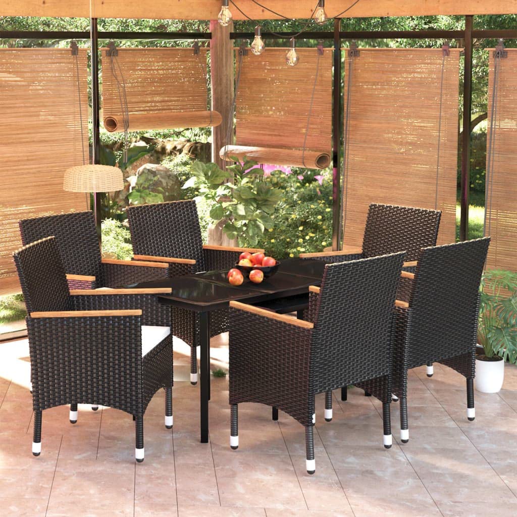 vidaXL Patio Dining Set 7 Piece with Cushions Garden Outdoor Lawn Yard Terrace Balcony Table and Chair Seat Seating Furniture Black