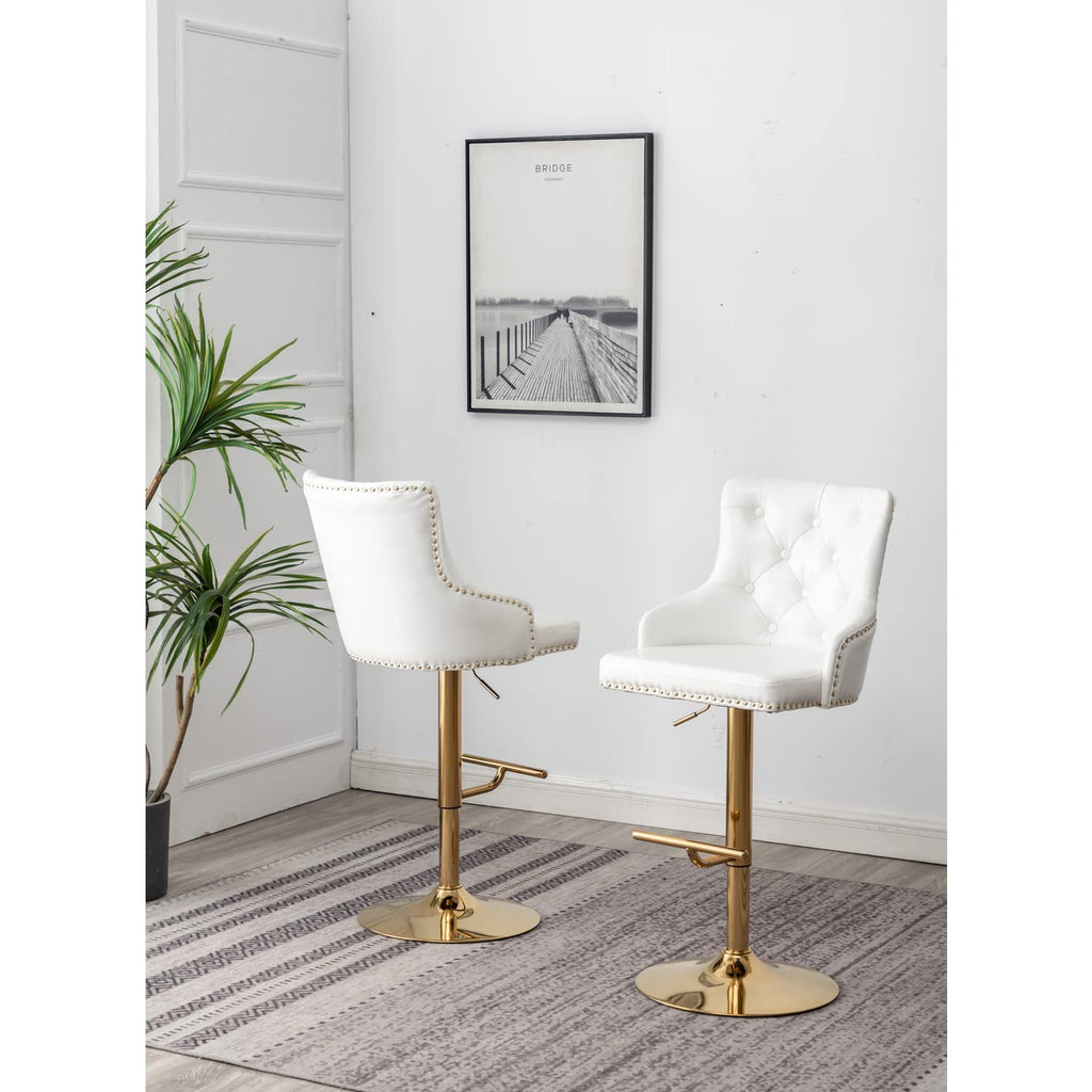 Best Master Furniture Adjustable Swivel Velvet Bar Stools With Gold Base (Set Of 2) B55 White (Velvet) Footrest, Swivel, Nailhead Trim