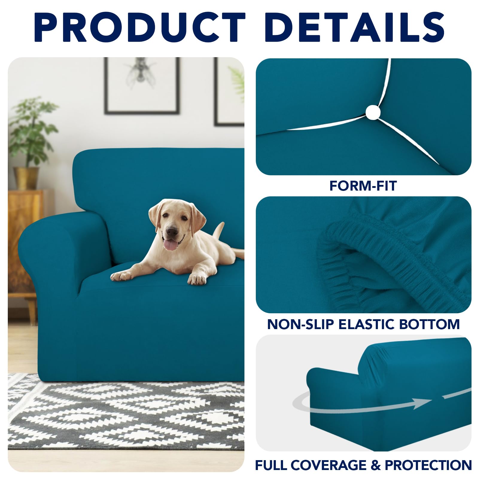 Purefit 100% Dual Waterproof Couch Cover Slipcovers For Couches And Sofas - Stretch Non Slip Fleece Sofa Covers Washable, Leakproof Furniture Protector For Kids, Pets, Dog (Sofa, Peacock Blue)