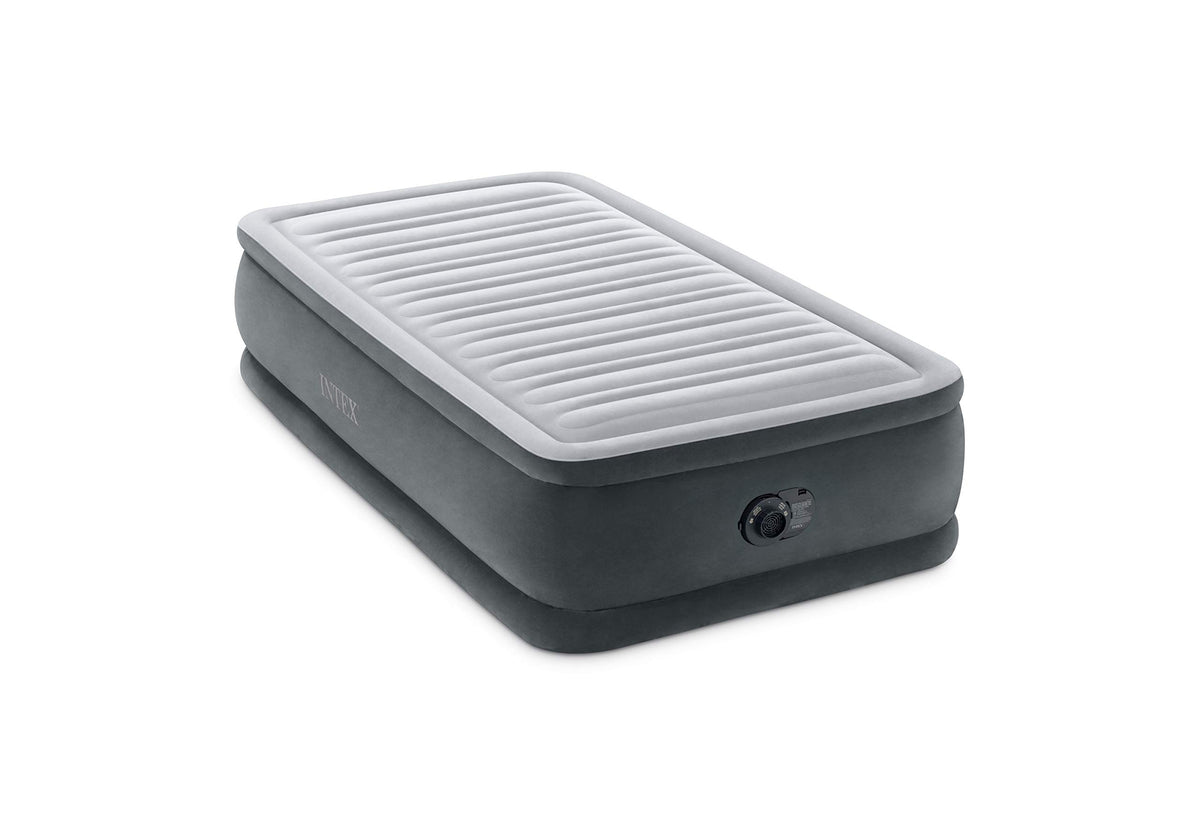 Intex Comfort Plush Elevated Dura-Beam Airbed With Internal Electric Pump, Bed Height 18', Twin Grey