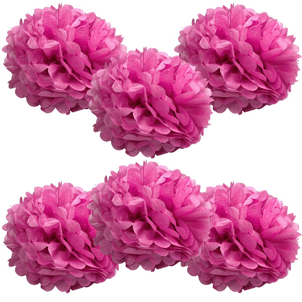 WYZworks Set of 6 - Cranberry 16 - (6 Pack) Tissue Pom Poms Flower, Halloween Party Decorations for Weddings, Birthday, Bridal, 