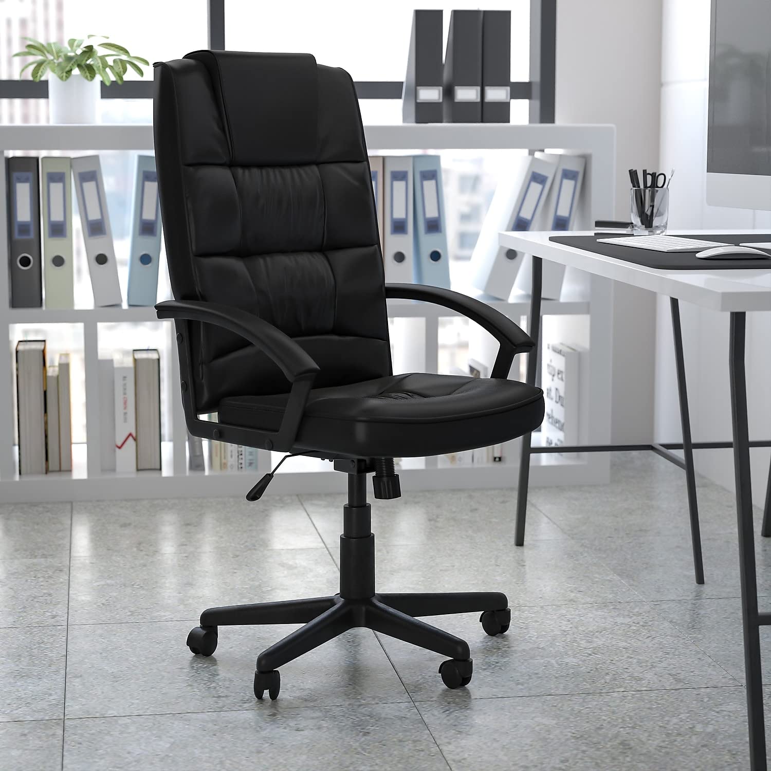 Flash Furniture Nora High Back Black LeatherSoft Executive Swivel Office Chair with Arms