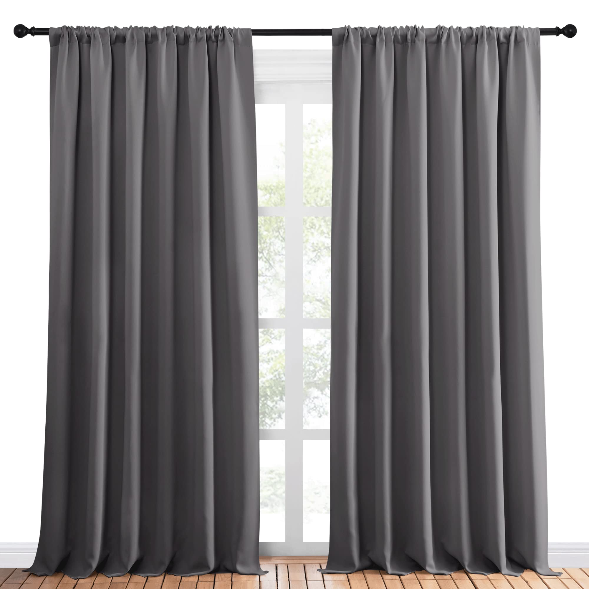Nicetown Blackout Curtain Panels For Window - Thermal Insulated Rod Pocket Blackout Drapes/Draperies For Dining Room (2 Panels, W70 X L95 Inches, Grey)