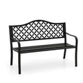 Phi Villa 50' Outdoor Garden Patio Metal Bench For Outdoors With Plastic Backrest Armrests Sturdy Steel Frame, Black