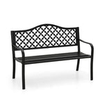 Phi Villa 50' Outdoor Garden Patio Metal Bench For Outdoors With Plastic Backrest Armrests Sturdy Steel Frame, Black
