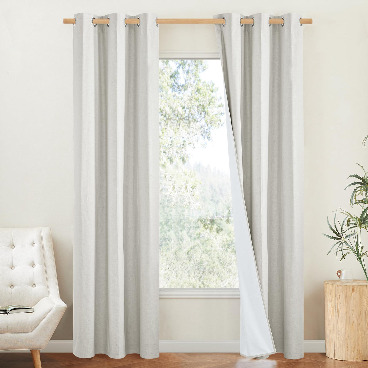 Nicetown 100% Blackout Linen Texture Cold Blocking Curtains 84 Inches Long, Ivory, 2 Pcs, Thermal Insulated Full Blackout 2-Laye