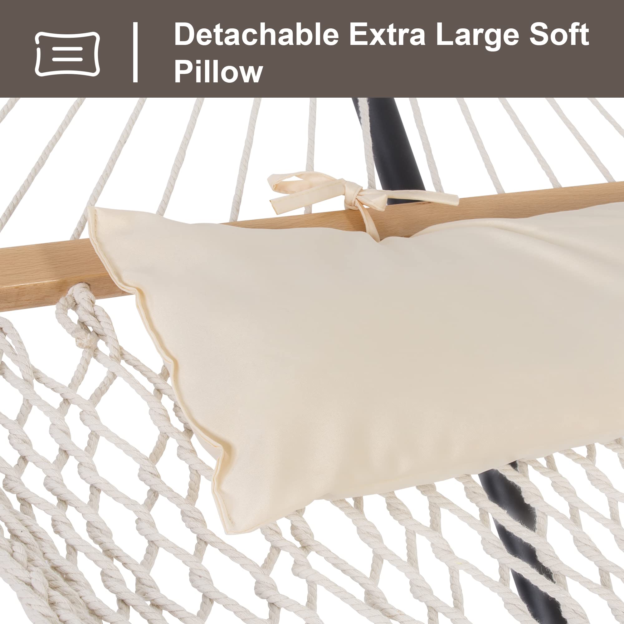 Suncreat Hammocks Double Outdoor Hammock With Stand, Cotton Rope Two Person Hammock With Polyester Pad & Large Pillow, Blue& Gray