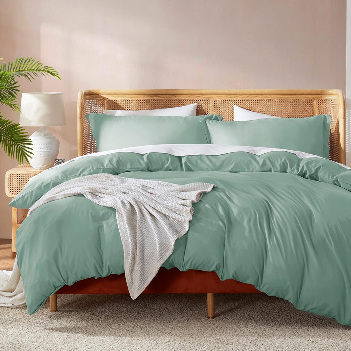 Nestl Sage Green California King Duvet Cover Sets - Soft Double Brushed Cal King Duvet Cover, 3 Piece, With Button Closure, 1 Du