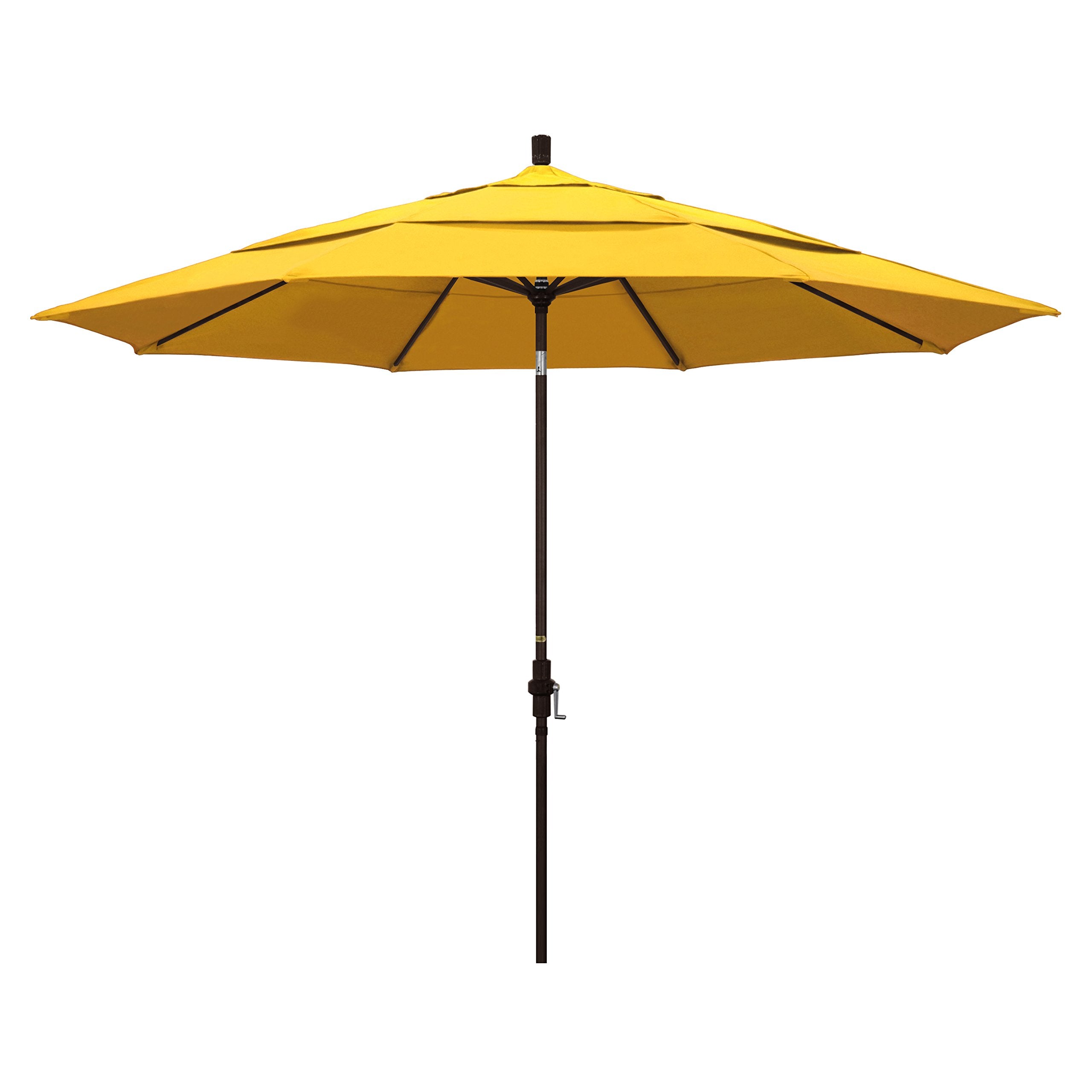 California Umbrella 11' Round Aluminum Market Umbrella, Crank Lift, Collar Tilt, Bronze Pole, Sunbrella Sunflower Yellow