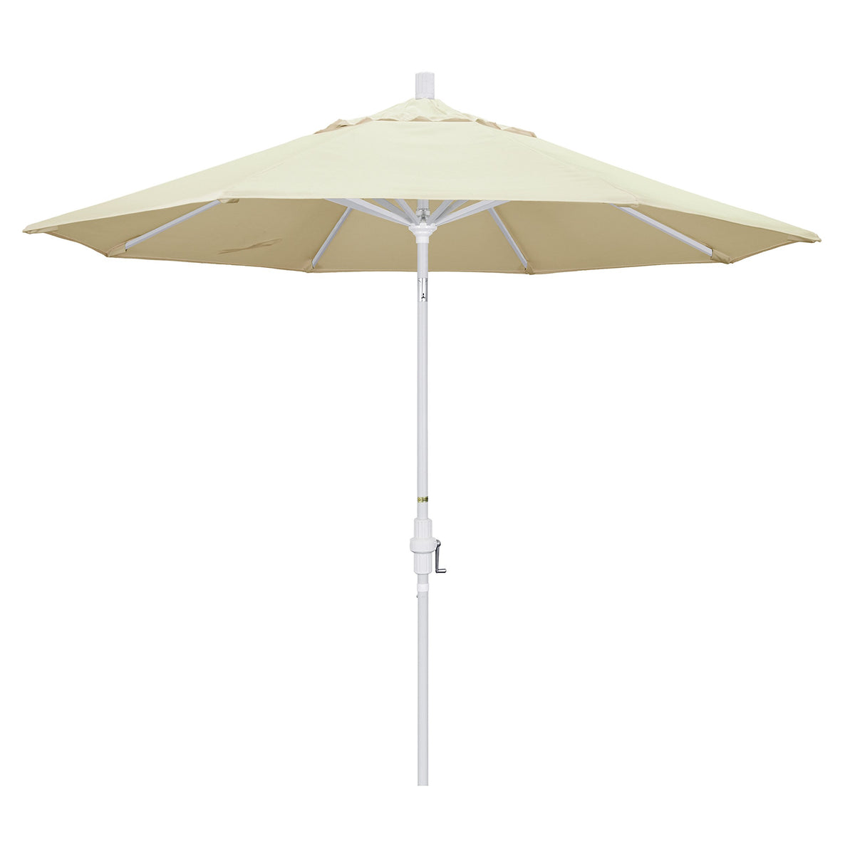 California Umbrella 9' Round Aluminum Market Umbrella, Crank Lift, Collar Tilt, White Pole, Pacifica Canvas