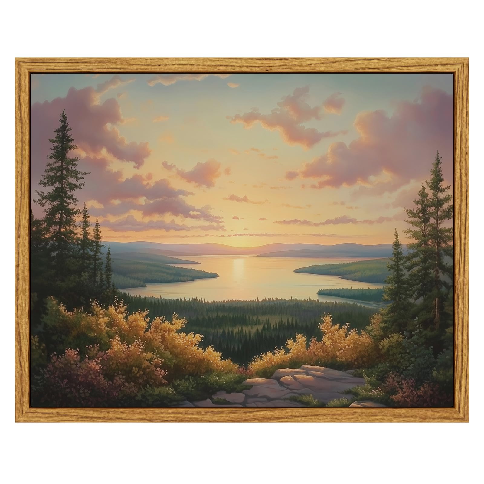 InSimSea Framed Canvas Wall Art, Vintage National Park Art for Living Room Hallway Shelf, 10x8in, Northern Lake Wild Landscape P