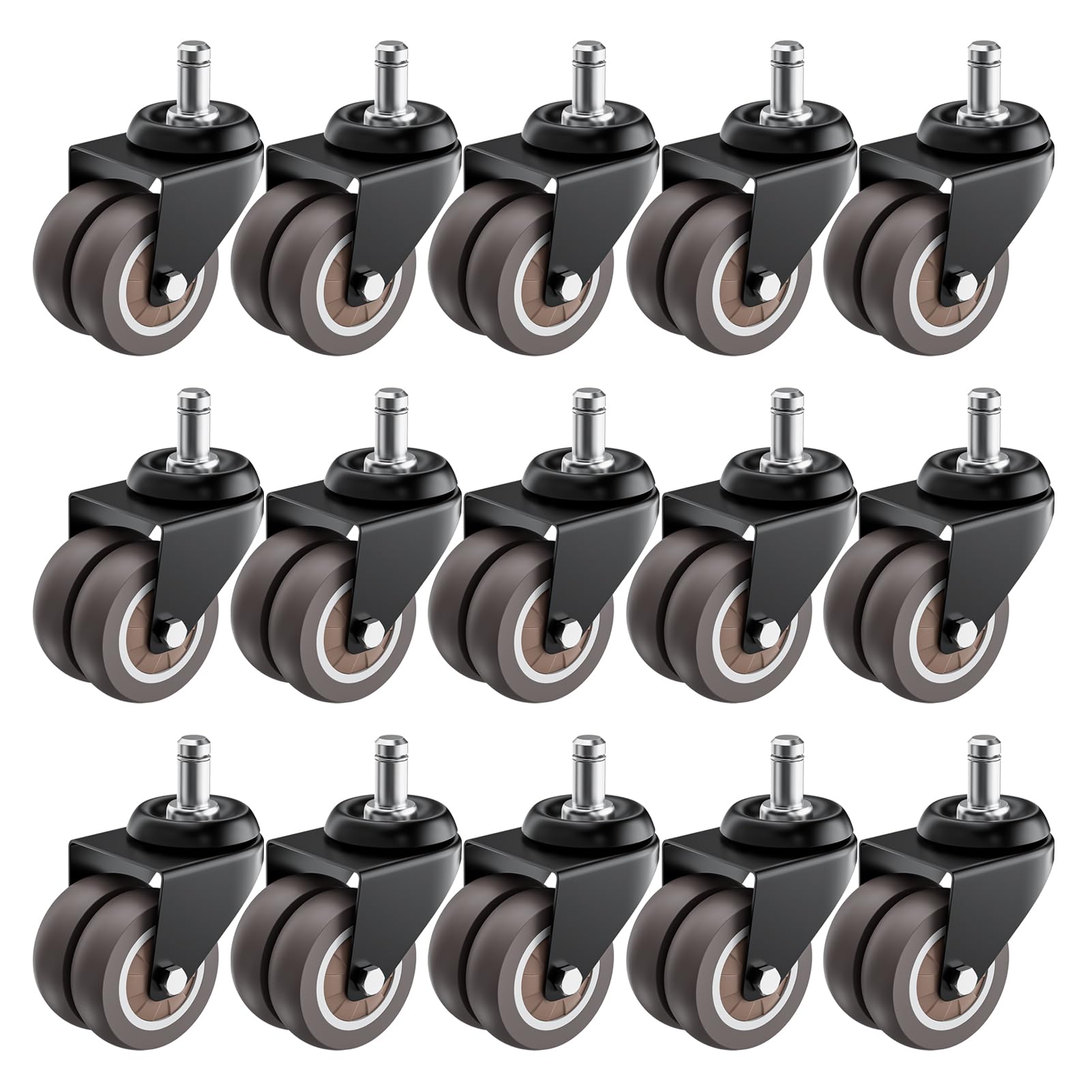ASHGOOB 2 Inch Office Chair Wheels (Set of 15),Heavy Duty Grey Rubber Chair Casters Replacement, Desk Chair Wheels for Hardwood 