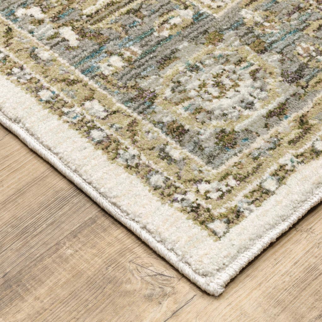 HomeRoots 510097 6 x 9 ft. Ivory Gray & Blue Oriental Power Loom Stain Resistant Rectangle Area Rug