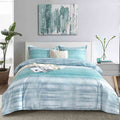 Blue Grey Striped Queen Size Duvet Cover - Teal And Gray Stripe Printed Pattern Reversible Microfiber Comforter Cover Bedding Se
