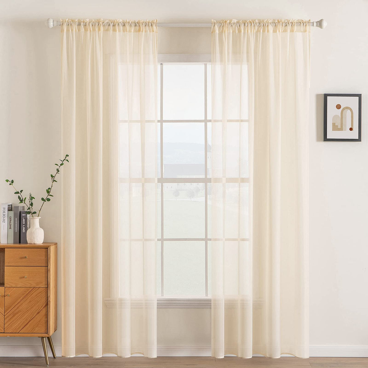 Miulee Cream Beige Window Sheer Curtains For Bedroom Living Room Solid Elegant Net Drapes 2 Panels Width 38 X Length 72 Inches
