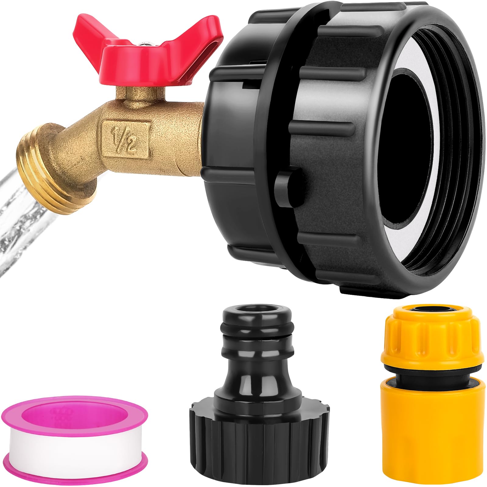 Ibc Tote Adapter Ibc Tote Fittings 275-330 Gallon Ibc Tote To Garden Hose Adapter With 2.44' Fine Thread Tote Valve+ Brass Hose