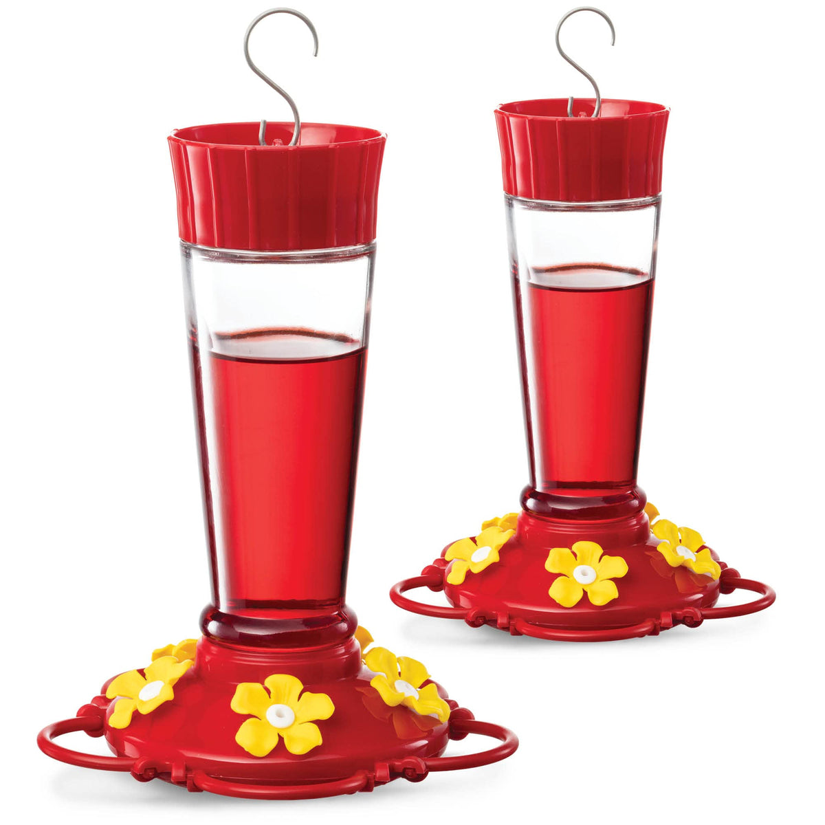 Hummingbird Feeder 10 Oz [Set Of 2] Glass Hummingbird Feeders For Outdoors, With Built-In Ant Guard - Circular Perch With 5 Feed