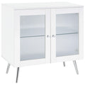 Coaster Home Furnishings Nieta 2-Tier Accent Cabinet with Glass Shelf White High Gloss and Chrome